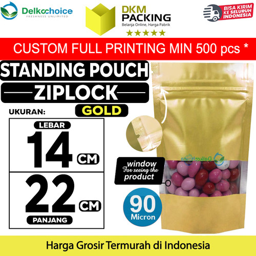 [EZO.9201041] Standing Pouch GOLD 14x22cm WINDOW ZIPLOCK DELKOCHOICE ALU FOIL