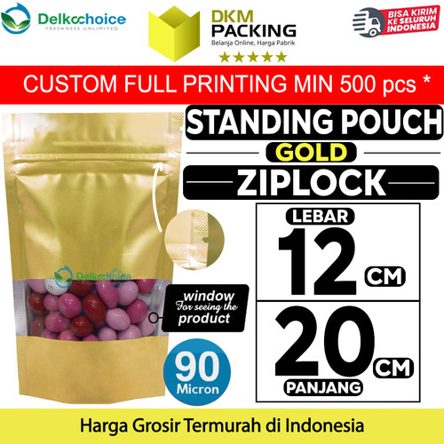 [EZO.9201042] Standing Pouch GOLD 12x20cm WINDOW ZIPLOCK DELKOCHOICE ALU FOIL