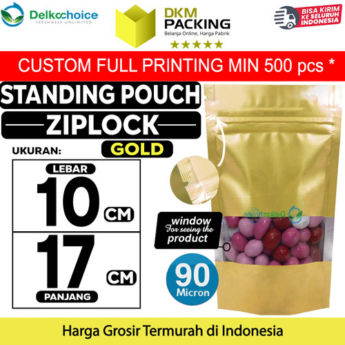 [EZO.9201043] Standing Pouch GOLD 10x17cm WINDOW ZIPLOCK DELKOCHOICE ALU FOIL