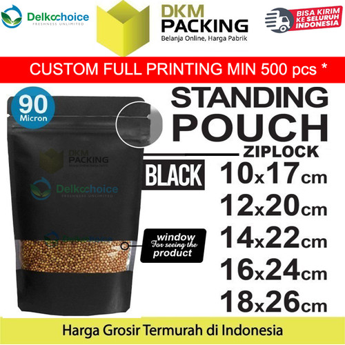 [EZO.9201044] Standing Pouch HITAM WINDOW ZIPLOCK DELKOCHOICE ALU FOIL
