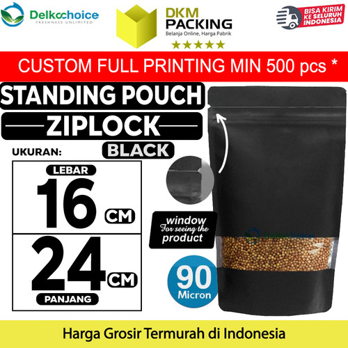 [EZO.9201046] Standing Pouch HITAM 16x24cm WINDOW ZIPLOCK DELKOCHOICE ALU FOIL