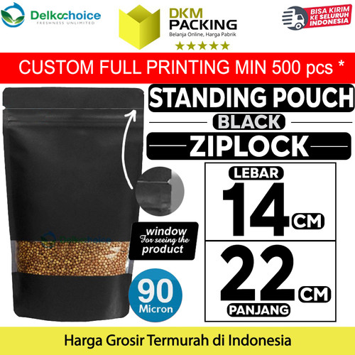 [EZO.9201047] Standing Pouch HITAM 14x22cm WINDOW ZIPLOCK DELKOCHOICE ALU FOIL