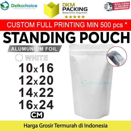 [EZO.9201053] Standing Pouch PUTIH NON WINDOW ZIPLOCK Plastik Klip ALU FOIL