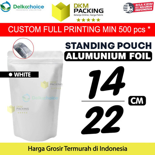 [EZO.9201055] Standing Pouch PUTIH 14x22cm NON WINDOW ZIPLOCK Plastik Klip ALU FOIL