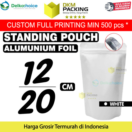 [EZO.9201056] Standing Pouch PUTIH 12x20cm NON WINDOW ZIPLOCK Plastik Klip ALU FOIL