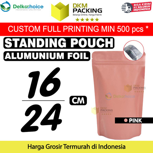 [EZO.9201064] Standing Pouch PINK 16x24cm NON WINDOW ZIPLOCK Plastik Klip ALU FOIL