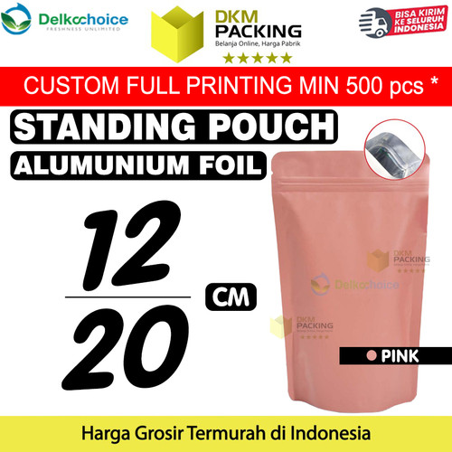 [EZO.9201066] Standing Pouch PINK 12x20cm NON WINDOW ZIPLOCK Plastik Klip ALU FOIL