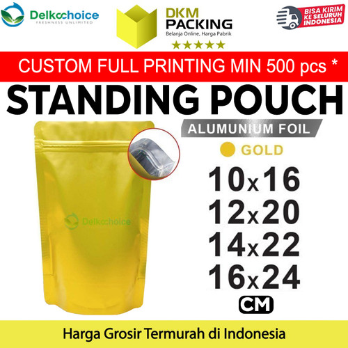 [EZO.9201068] Standing Pouch GOLD NON WINDOW ZIPLOCK Plastik Klip ALU FOIL