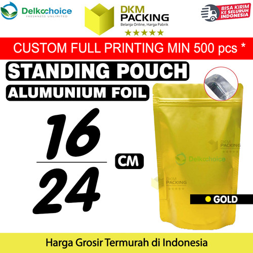 [EZO.9201069] Standing Pouch GOLD 16x24cm NON WINDOW ZIPLOCK Plastik Klip ALU FOIL