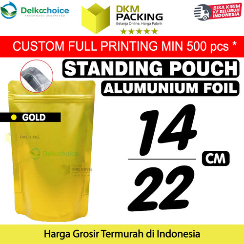 [EZO.9201070] Standing Pouch GOLD 14x22cm NON WINDOW ZIPLOCK Plastik Klip ALU FOIL