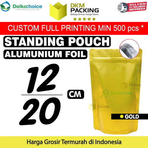 [EZO.9201071] Standing Pouch GOLD 12x20cm NON WINDOW ZIPLOCK Plastik Klip ALU FOIL