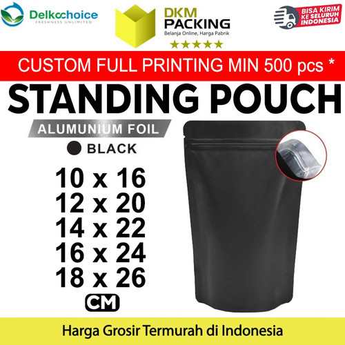 [EZO.9201072] Standing Pouch HITAM NON WINDOW ZIPLOCK Plastik Klip ALU FOIL