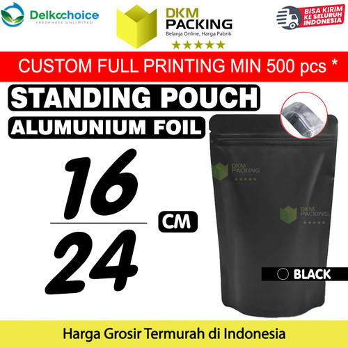 [EZO.9201073] Standing Pouch HITAM 16x24cm NON WINDOW ZIPLOCK Plastik Klip ALU FOIL