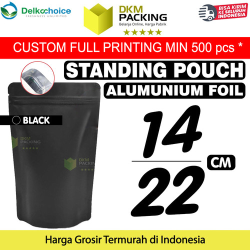 [EZO.9201074] Standing Pouch HITAM 14x22cm NON WINDOW ZIPLOCK Plastik Klip ALU FOIL