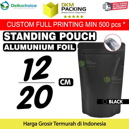 [EZO.9201075] Standing Pouch HITAM 12x20cm NON WINDOW ZIPLOCK Plastik Klip ALU FOIL