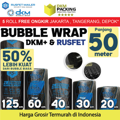 [EZO.9201096] Plastik Bubble Wrap Hitam 50 Meter Bubblewrap DKM PLUS TERMURAH / ROLL