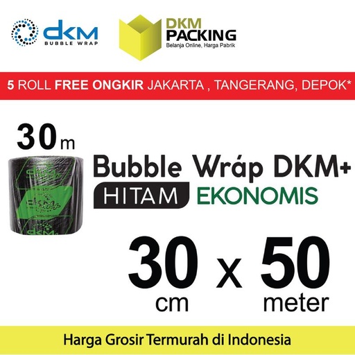 Plastik Bubble Wrap Hitam EKONOMIS 30cm x 50m BUBBLE DKM PLUS / ROLL