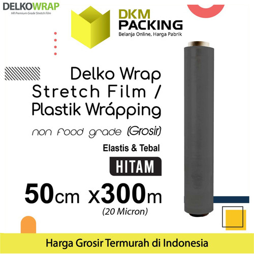 [EZO.9201121] Plastik Wraping Stretch Film 50cm x 300m DELKOWRAP HITAM / SATUAN