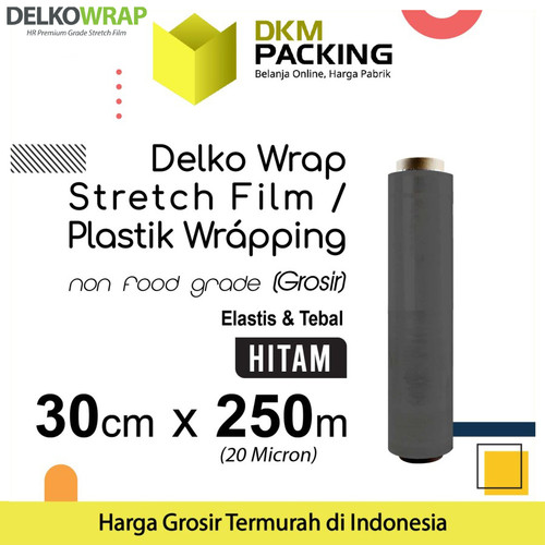 [EZO.9201123] Plastik Wraping Stretch Film 30cm x 250m DELKOWRAP HITAM / SATUAN