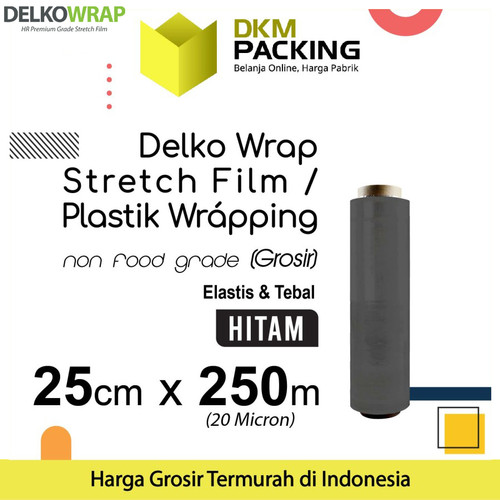 [EZO.9201124] Plastik Wraping Stretch Film 25cm x 250m DELKOWRAP HITAM / SATUAN