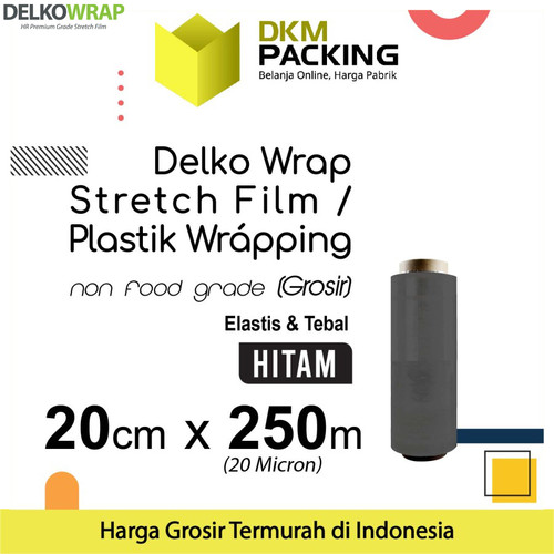 [EZO.9201125] Plastik Wraping Stretch Film 20cm x 250m DELKOWRAP HITAM / SATUAN