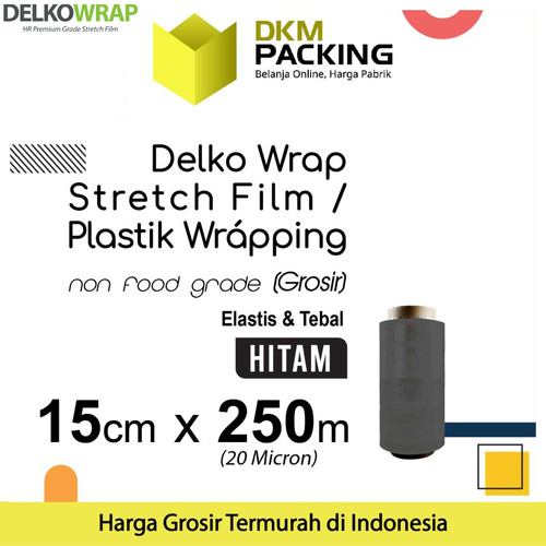 [EZO.9201126] Plastik Wraping Stretch Film 15cm x 250m DELKOWRAP HITAM / SATUAN