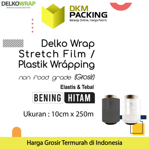 [EZO.9201127] Plastik Wraping Stretch Film 10cm x 250m DELKOWRAP HITAM / SATUAN