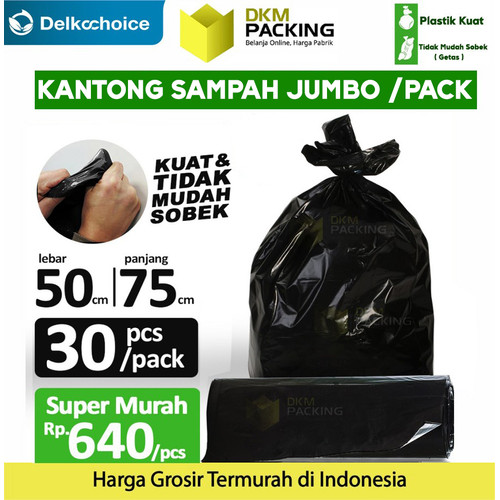 [EZO.9201175] KANTONG PLASTIK SAMPAH 50x75cm JUMBO HITAM TEBAL TERMURAH SATUAN