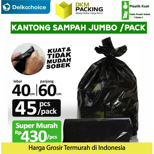 [EZO.9201176] KANTONG PLASTIK SAMPAH 40x60cm JUMBO HITAM TEBAL TERMURAH SATUAN
