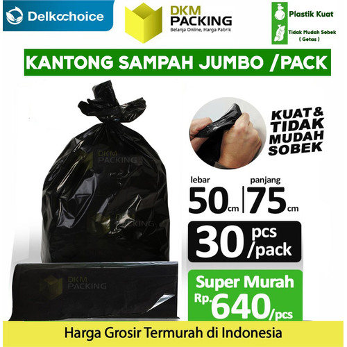 [EZO.9201180] KANTONG PLASTIK SAMPAH 50x75cm TEBAL HITAM JUMBO TERMURAH SATUAN