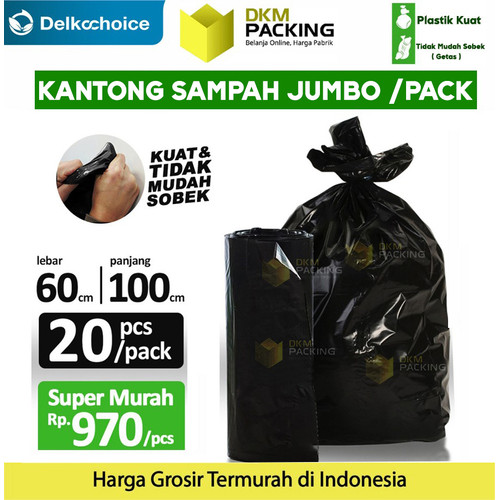 [EZO.9201310] KANTONG PLASTIK SAMPAH 60x100cm HITAM TEBAL JUMBO TERMURAH SATUAN