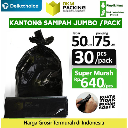 [EZO.9201311] KANTONG PLASTIK SAMPAH 50x75cm HITAM TEBAL JUMBO TERMURAH SATUAN