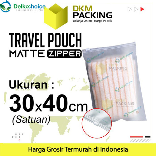 [EZO.9201314] Plastik Traveling Pouch Matte 30x40 POLOS Zipper Storage Organizer Bag