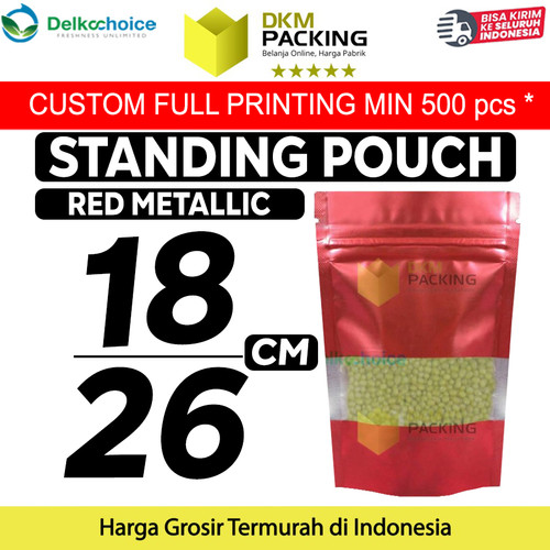 [EZO.9201384] Standing Pouch Red Window Foil 18x26cm Ziplock Kemasan Makanan Merah