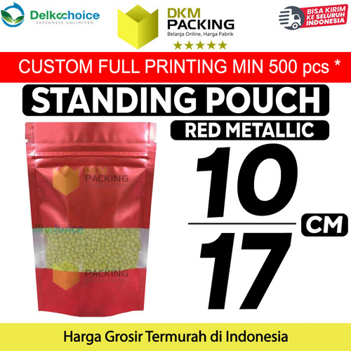 [EZO.9201385] Standing Pouch Red Window Foil 10x17cm Ziplock Kemasan Makanan Merah