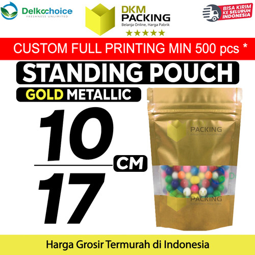 [EZO.9201387] Standing Pouch Gold Window Foil 10x17cm Ziplock Kemasan Makanan Emas