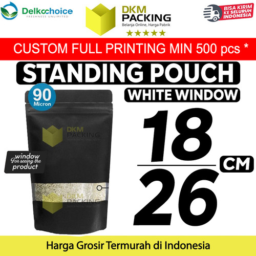 [EZO.9201390] Standing Pouch Black Window Foil 18x26cm Ziplock Kemasan Makanan Hitam