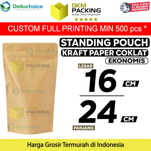 [EZO.9201422] Standing Pouch 16x24cm Kraft Paper EKONOMIS FULL ZIPLOCK Plastik Klip