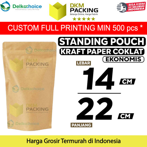 [EZO.9201423] Standing Pouch 14x22cm Kraft Paper EKONOMIS FULL ZIPLOCK Plastik Klip