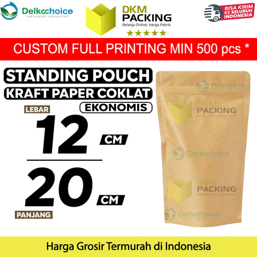 [EZO.9201424] Standing Pouch 12x20cm Kraft Paper EKONOMIS FULL ZIPLOCK Plastik Klip