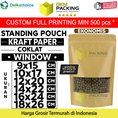[EZO.9201425] Standing Pouch Kraft Paper EKONOMIS WINDOW Plastik Ziplock Delkochoice