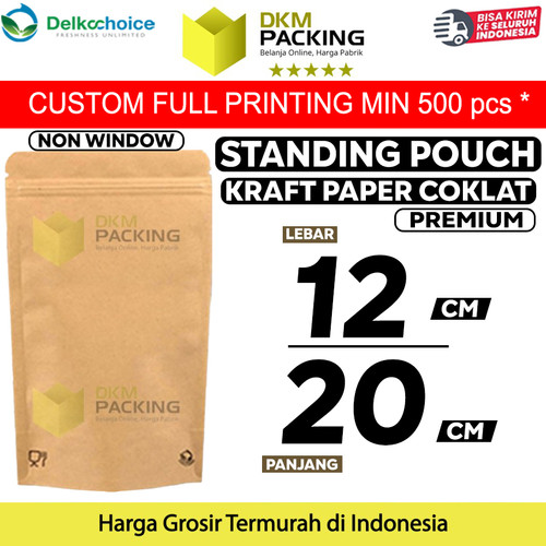 [EZO.9201429] STANDING POUCH 12x20cm KRAFT PAPER NON WINDOW PLASTIK KLIP DELKOCHOICE