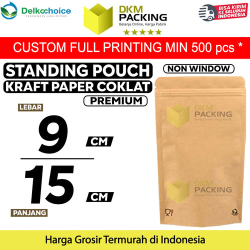 [EZO.9201430] STANDING POUCH 9x15cm KRAFT PAPER NON WINDOW PLASTIK KLIP DELKOCHOICE