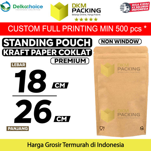 [EZO.9201436] STANDING POUCH 18x26cm KRAFT PAPER NON WINDOW PLASTIK KLIP DELKOCHOICE