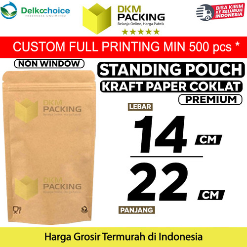 [EZO.9201437] STANDING POUCH 14x22cm KRAFT PAPER NON WINDOW PLASTIK KLIP DELKOCHOICE