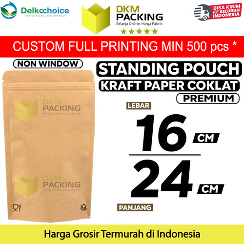 [EZO.9201438] STANDING POUCH 16x24cm KRAFT PAPER NON WINDOW PLASTIK KLIP DELKOCHOICE