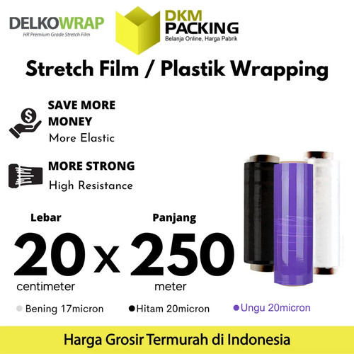 [EZO.9201602] Plastik Wrapping Packing Stretch Film 20cm x 250m DELKOWRAP /SATUAN