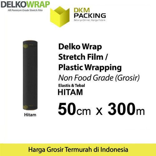 [EZO.9201606] Plastik Wrapping Stretch Film 50cm x 300m HITAM DELKOWRAP / SATUAN