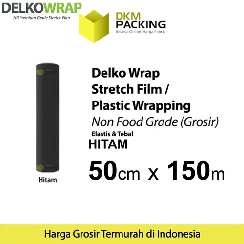 [EZO.9201607] Plastik Wrapping Stretch Film 50cm x 150m HITAM DELKOWRAP / SATUAN