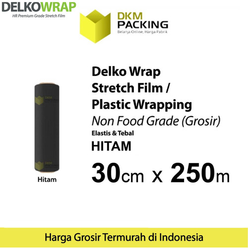 [EZO.9201608] Plastik Wrapping Stretch Film 30cm x 250m HITAM DELKOWRAP / SATUAN